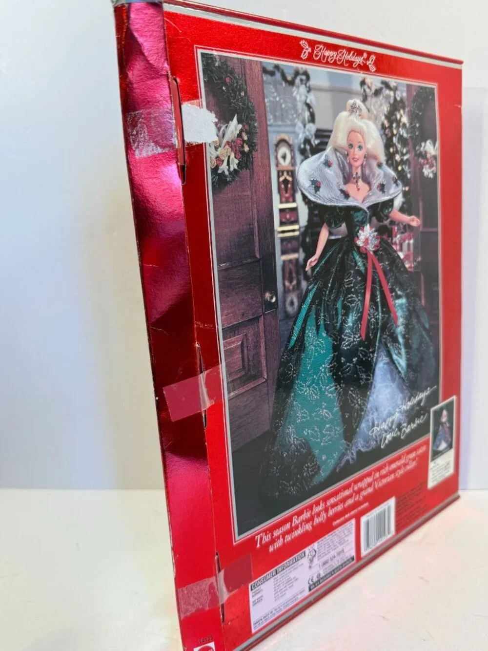 Vintage 1995 Christmas Barbie Happy Holidays Green Dress READ